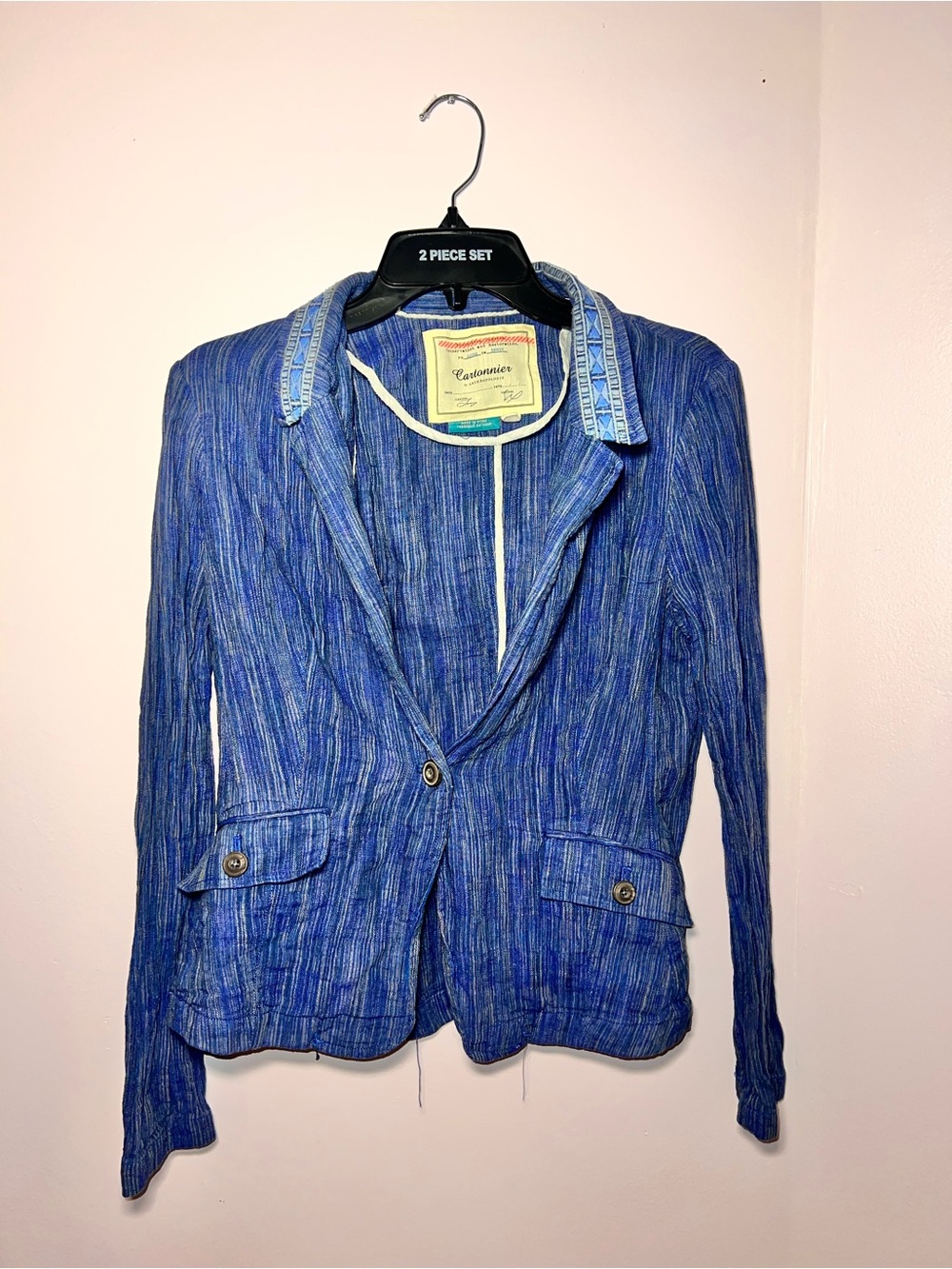 Cartonnier Blue Striped Single-Button Blazer